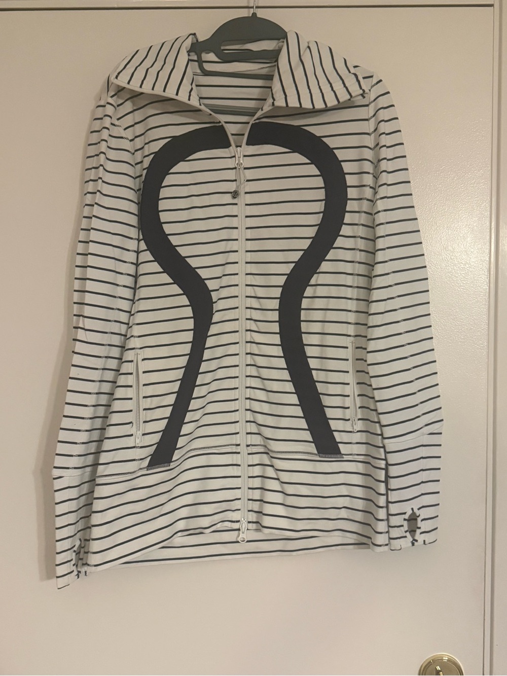 lululemon athletica White and navy Striped Zip Hoodie